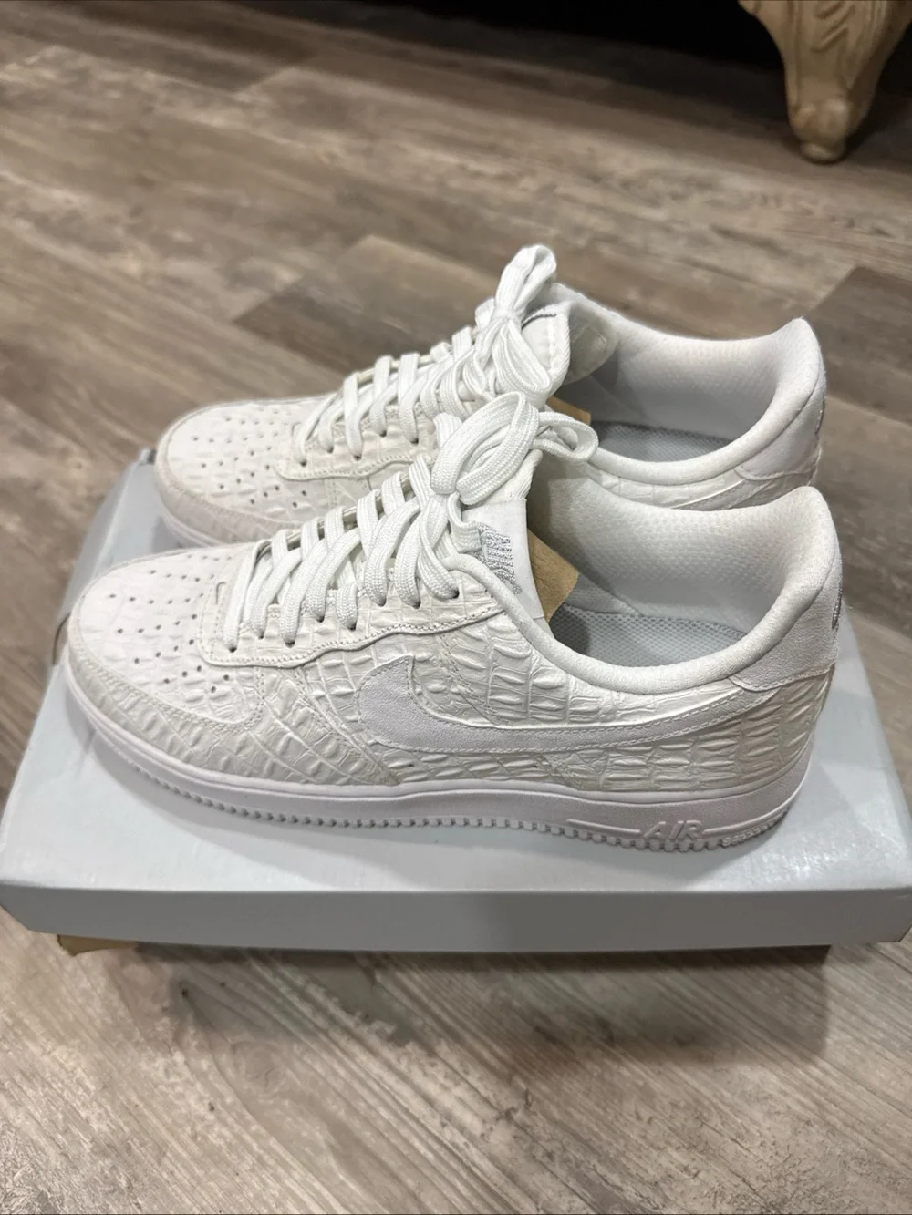Nike Men’s White Croc-Embossed Air Force 1 Low Sneakers